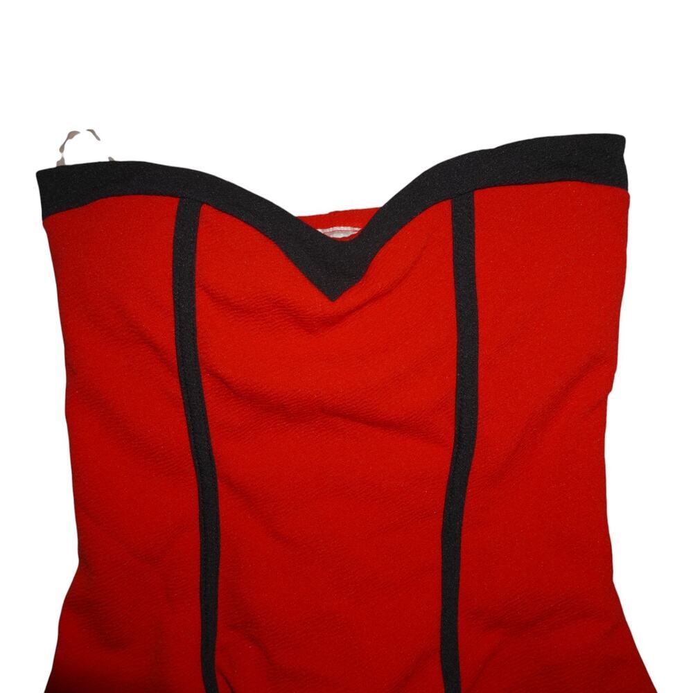 Y2K Red Strapless Corset Peplum Top High Low Hem Burlesque Coquette M - Picture 8 of 14